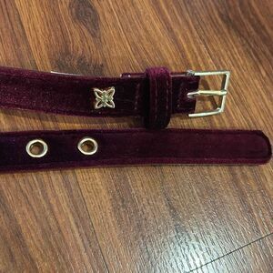 BCBG burgundy velvet belt with gold detail size M